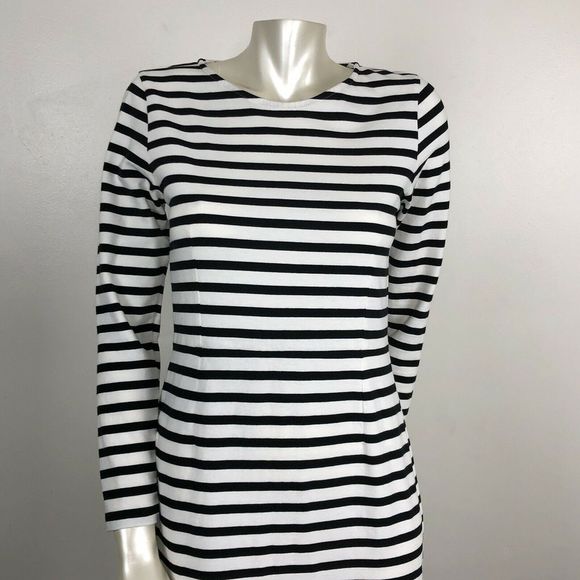 J.Crew Striped Midi Dress Long Sleeve Black Ivory - Picture 3 of 8